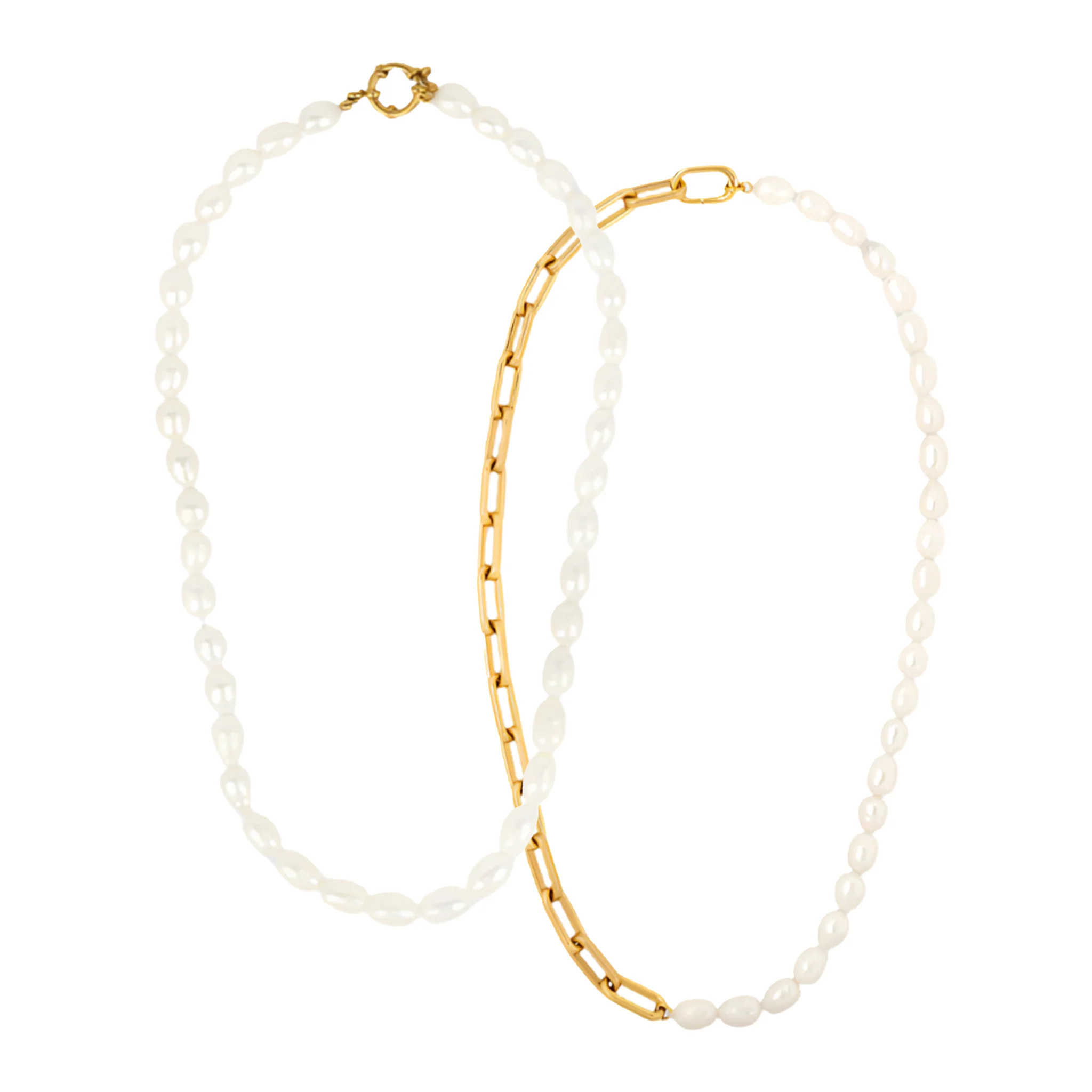 The half pearl mega and hero pearl necklace set | FRKL