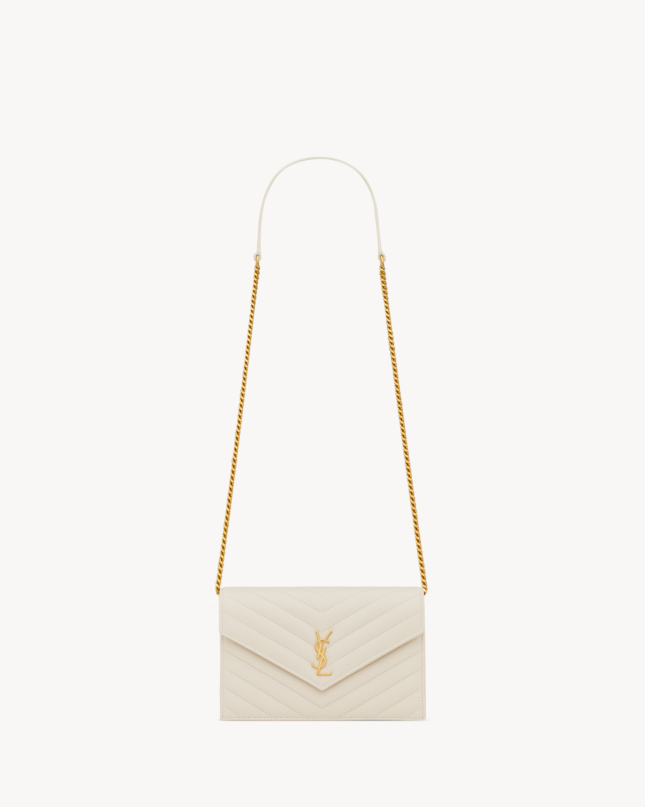 Saint Laurent Cassandre Envelope Chain Wallet In Grain De Poudre Leather - White - Women - One Sizenisex | Saint Laurent Inc. (Global)