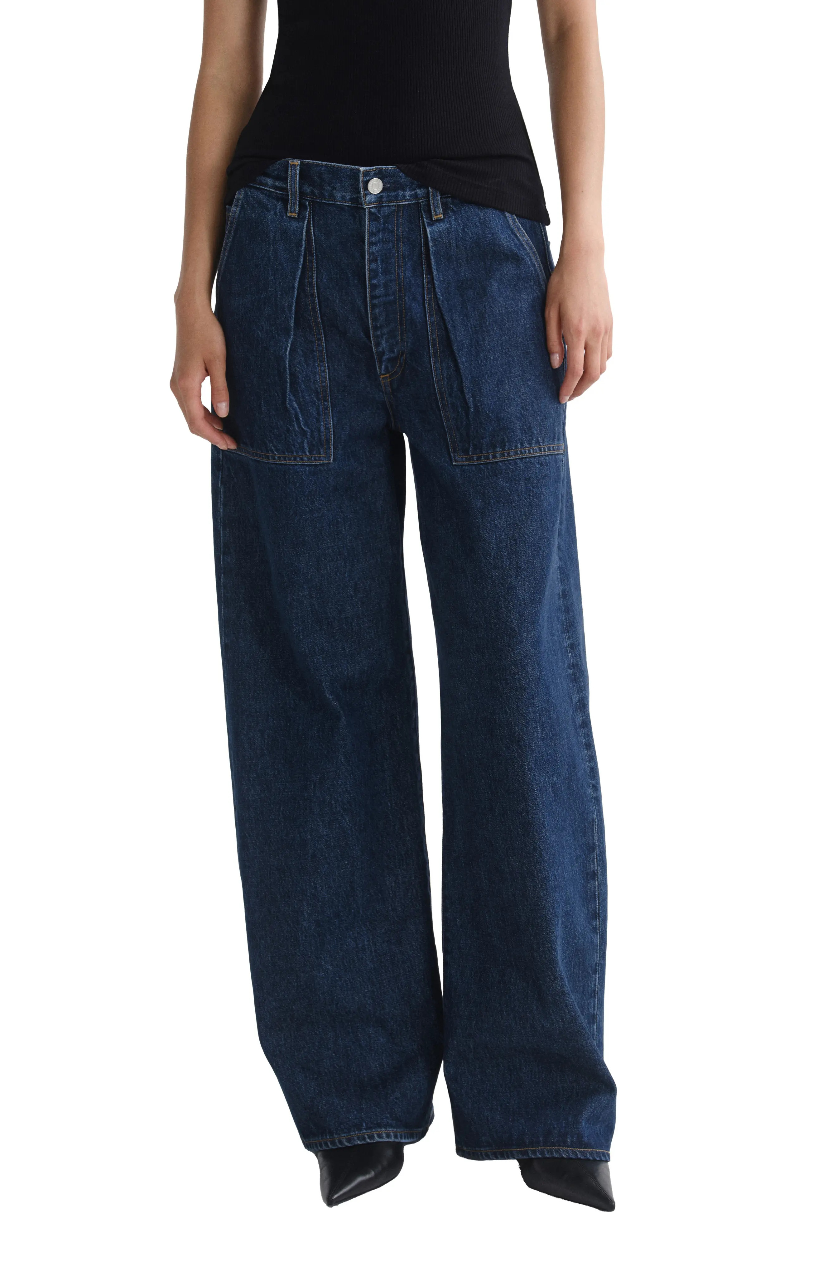 AGOLDE Low Curve Utility Low Waist Wide Leg Jeans in Rank Dk Inky Marble Ind at Nordstrom, Size 24 | Nordstrom
