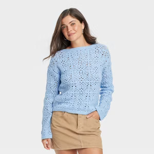 Women's Boat Neck Openwork Pullover Sweater - Universal Thread™ | Target