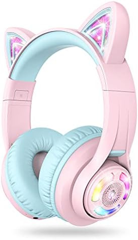 iClever Cat Ear Kids Bluetooth Headphones, LED Lights Up, 74/85dBA Safe Volume Limited, 50H Playt... | Amazon (US)