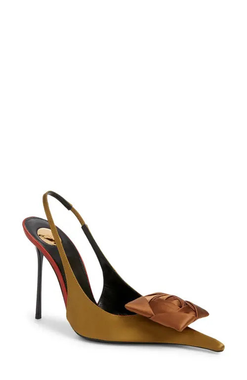 Saint Laurent Amalia Square Rose Pointed Toe Slingback Sandal in Cuba Gold/Deep Cognac at Nordstrom, Size 9Us | Nordstrom