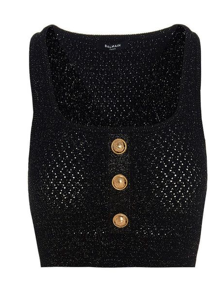 Balmain Buttoned Knitted Crop Top | Cettire Global