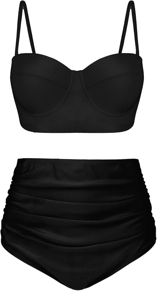 KISSMODA Womens Floral Printed High Waisted Bikini Set Tummy Control Bathing Suit Swimsuit | Amazon (CA)