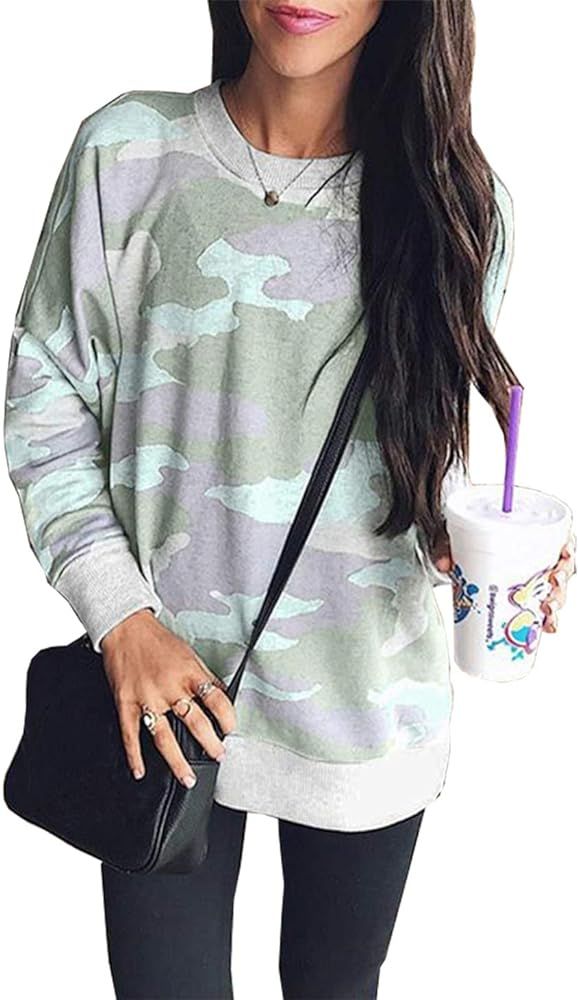 Women's Leopard Print Long Sleeve Crew Neck Fit Casual Sweatshirt Pullover Tops Shirts | Amazon (US)