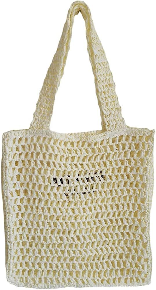 Handmade Straw Bag,Travel Beach Fishing Mesh Bag,Fashion Casual Travel Mesh Beach Tote Womens Hol... | Amazon (US)