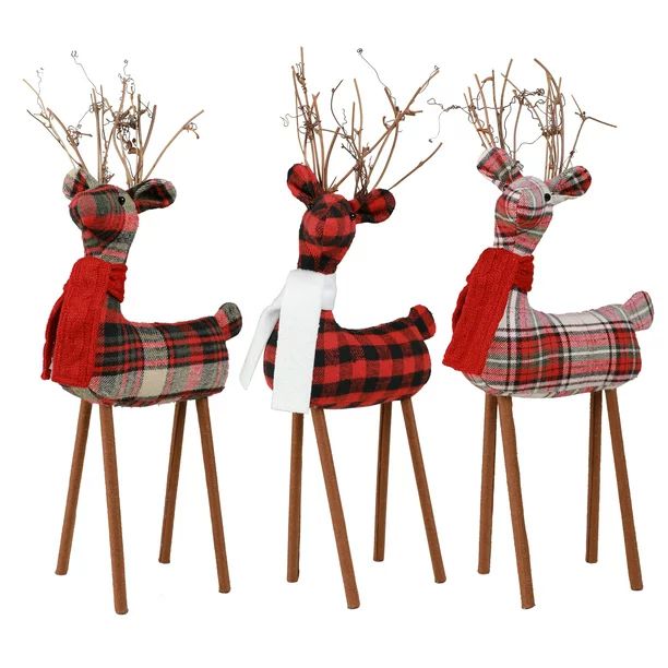 Holiday Time Large Checked Fabric Reindeer Table Top Christmas Decoration Assortment, 18"H | Walmart (US)