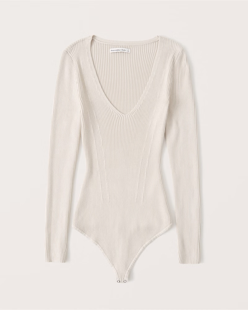 Long-Sleeve Deep-V Sweater Bodysuit | Abercrombie & Fitch (US)