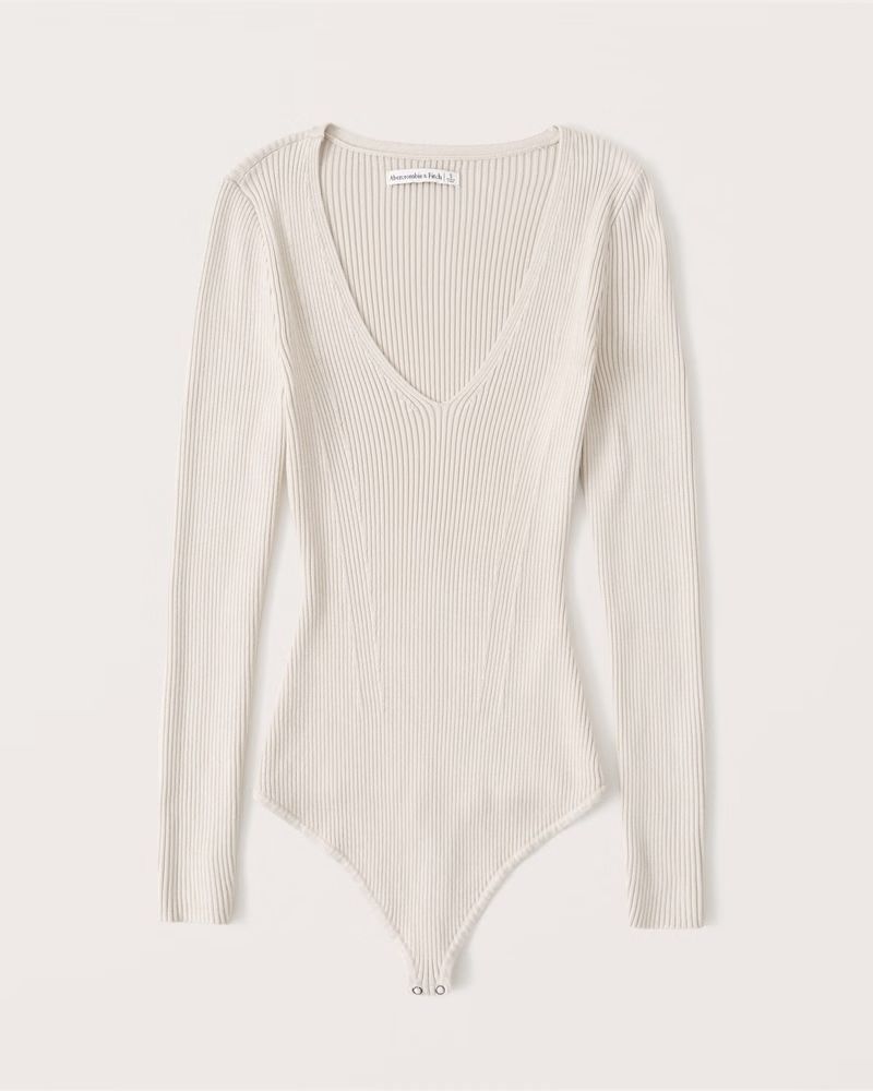 Long-Sleeve Deep-V Sweater Bodysuit | Abercrombie & Fitch (US)