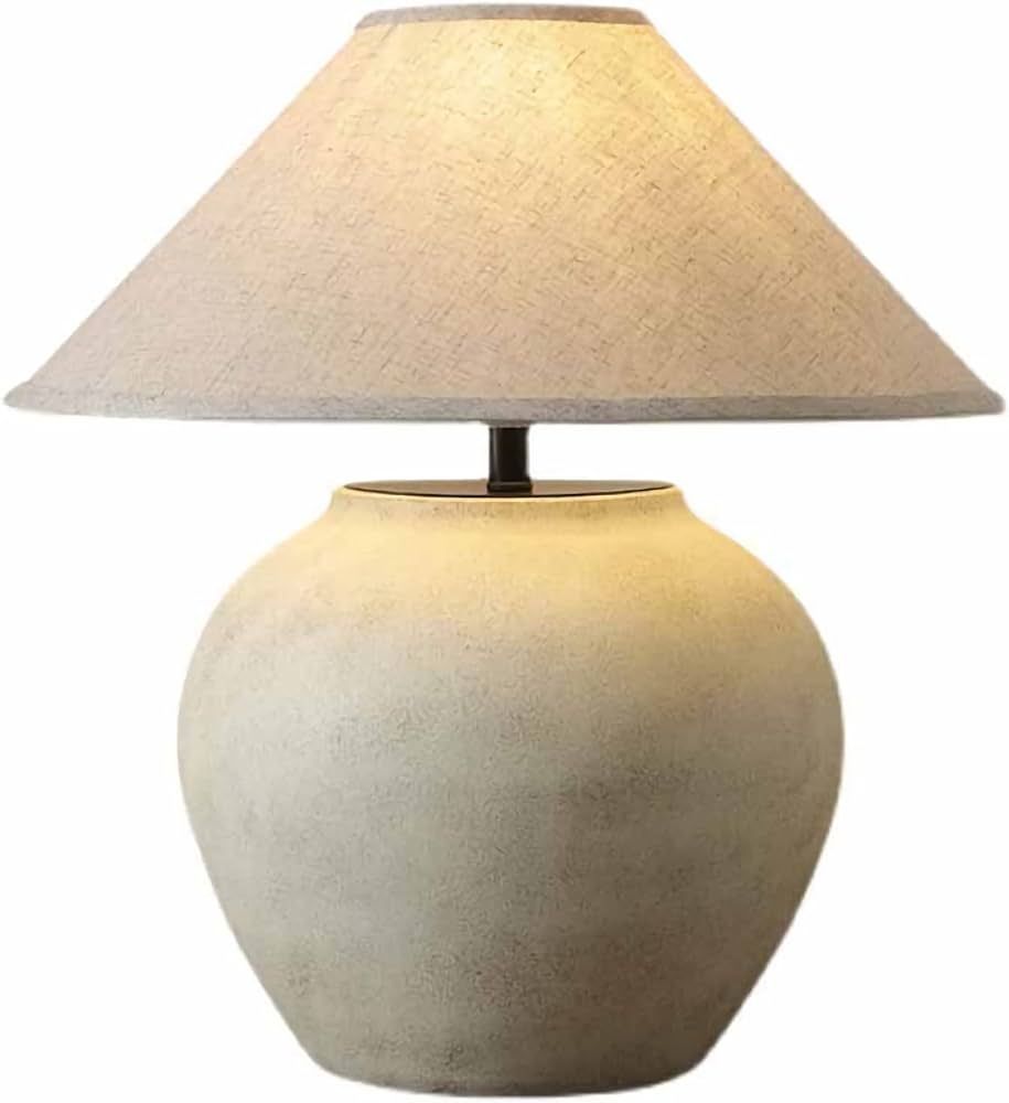 Southwest Farmhouse Table Lamp 20'' Tall Crock Pot Ceramic Lamp, Rustic Fabric Drum Shade Decor f... | Amazon (US)