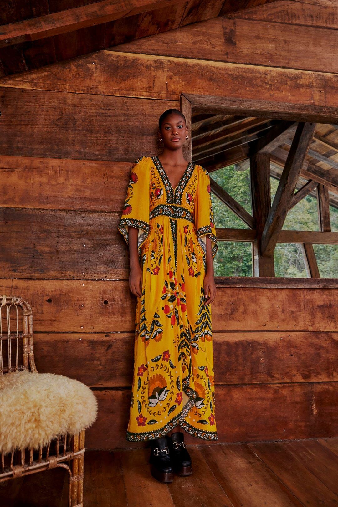Yellow Tropical Tapestry Kaftan Dress | FarmRio