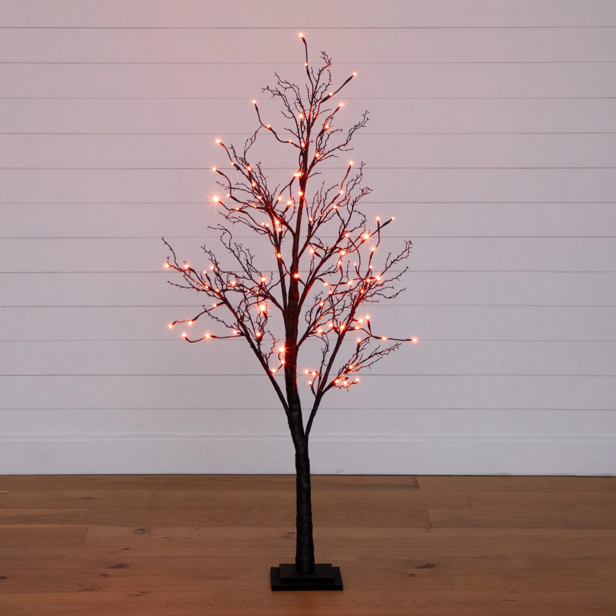 5’ Pre-Lit Halloween Deluxe Black Twig Artificial Fall Tree with 102 Orange & Purple LED Lights... | Nearly Natural