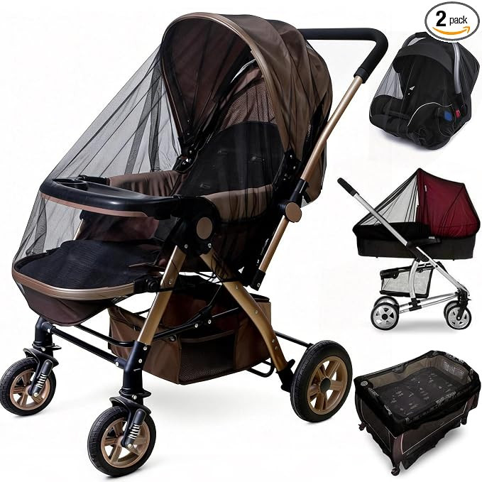 Sysmie 2 Pack Baby Stroller Mosquito Net, Durable Mesh Protection, Black | Universal Fit Bassinet... | Amazon (US)