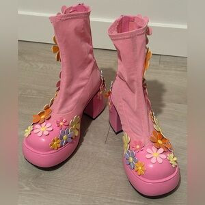 NWT Dolls Kill Sugar Thrillz pink mesh floral appliqué bootssz 8 | Poshmark