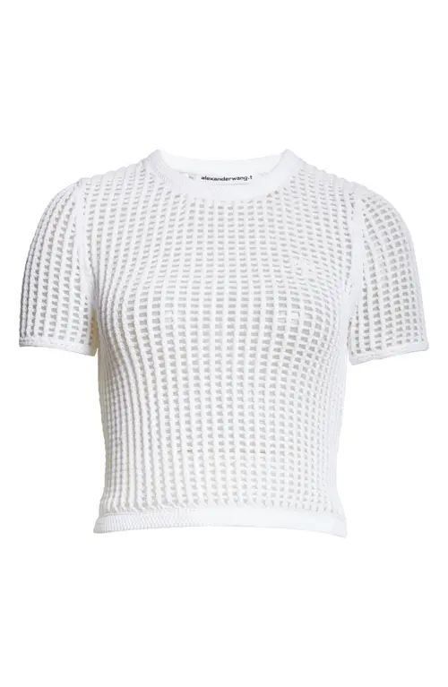 Alexander Wang Short Sleeve Crochet Shrunken Sweater in White at Nordstrom, Size X-Small | Nordstrom
