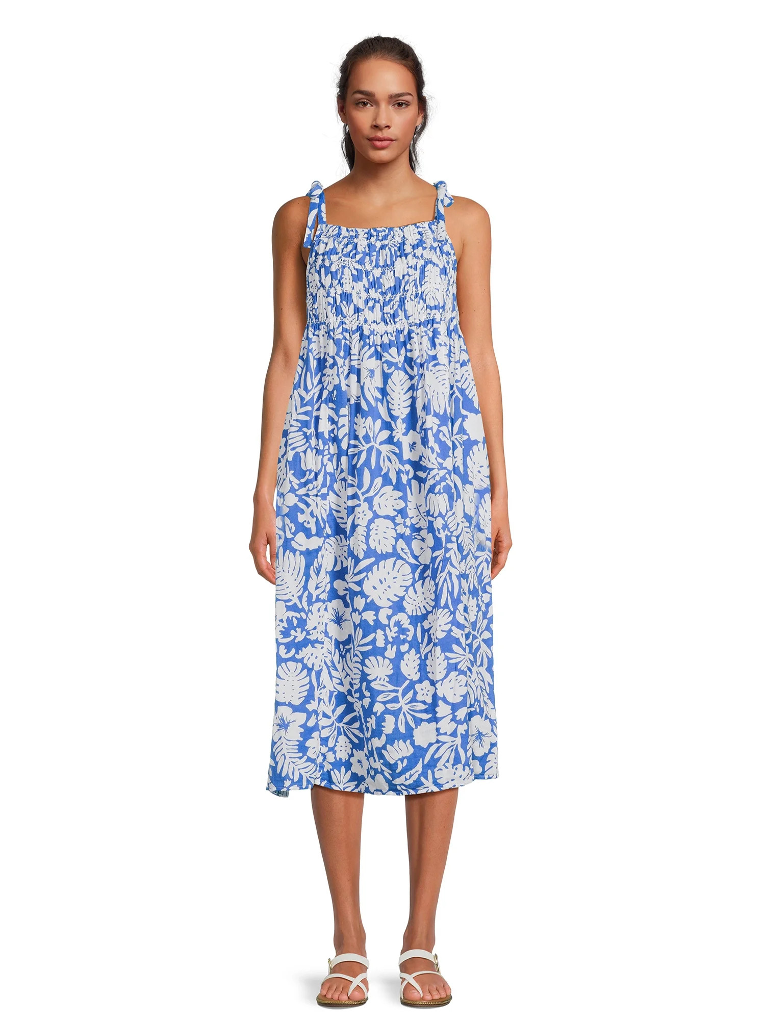 Beachlunchlounge Women's Print Ruched Midi Dress, Sizes S-XXL | Walmart (US)