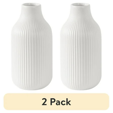 (2 pack) Better Homes & Gardens Ribbed Ceramic Vase, 2-Piece, White | Walmart (US)
