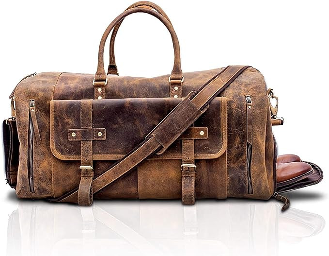 KomalC 24 Inch Leather Duffel Bags for Men and Women Full Grain Leather Travel Overnight Weekend ... | Amazon (US)