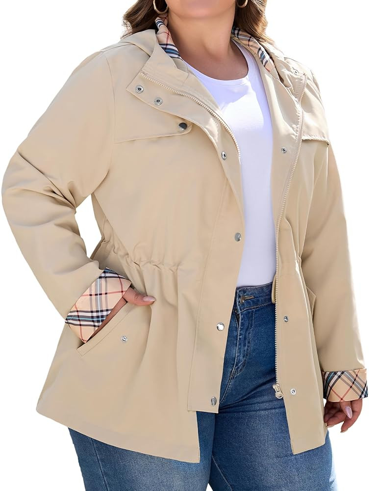 Bloggerlove Rain Jacket Women Plus Size Long Raincoat with Hood Waterproof Outdoor Trench Coat | Amazon (US)