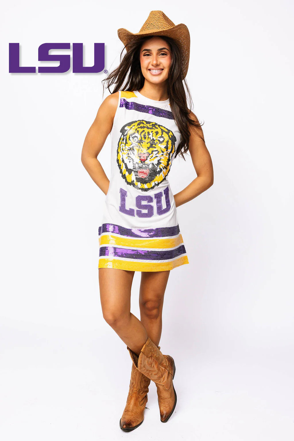 Licensed LSU Striped Tank Dress | Queen of Sparkles