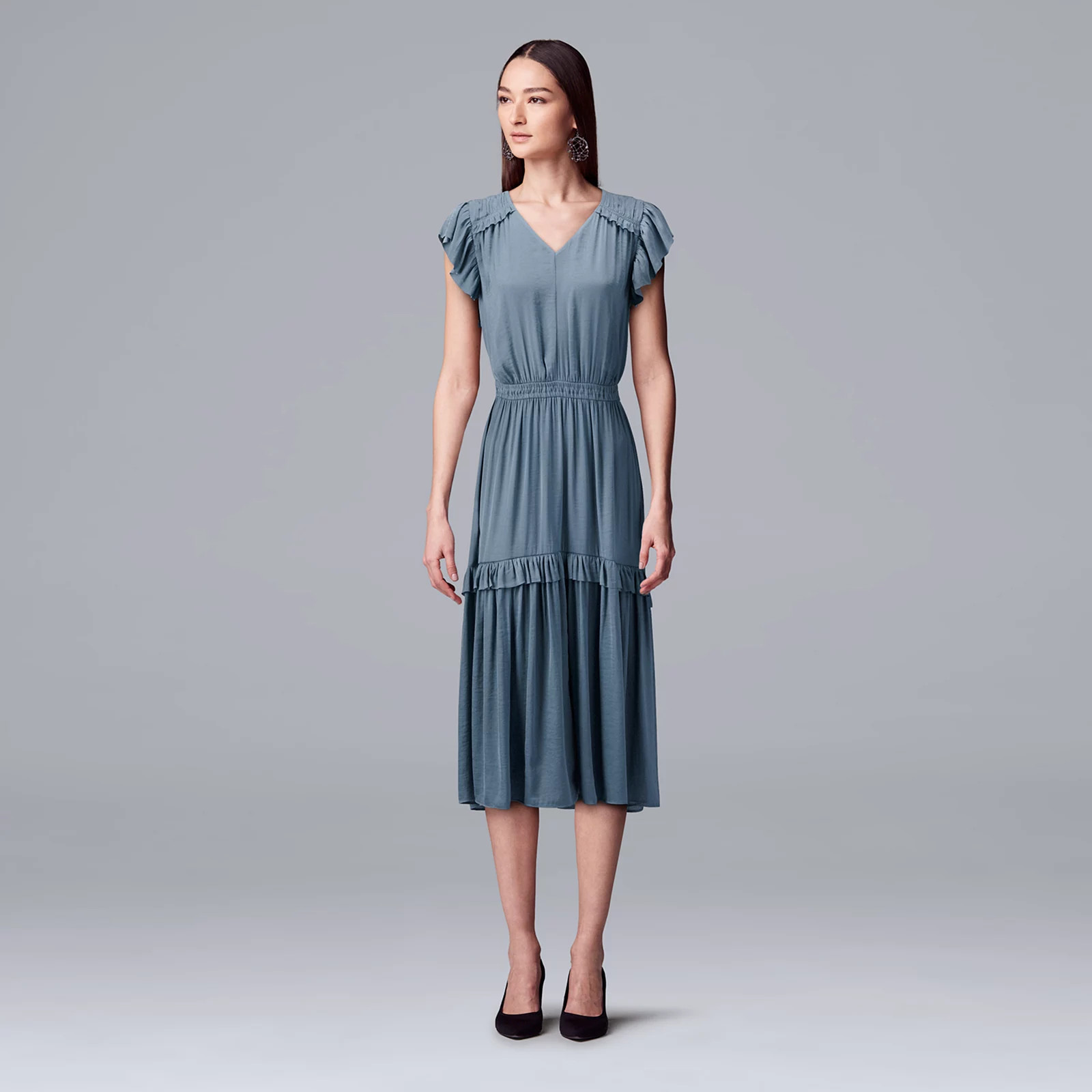 Women's Simply Vera Vera Wang Ruffle-Sleeve Dress, Size: XS, Med Blue | Kohl's