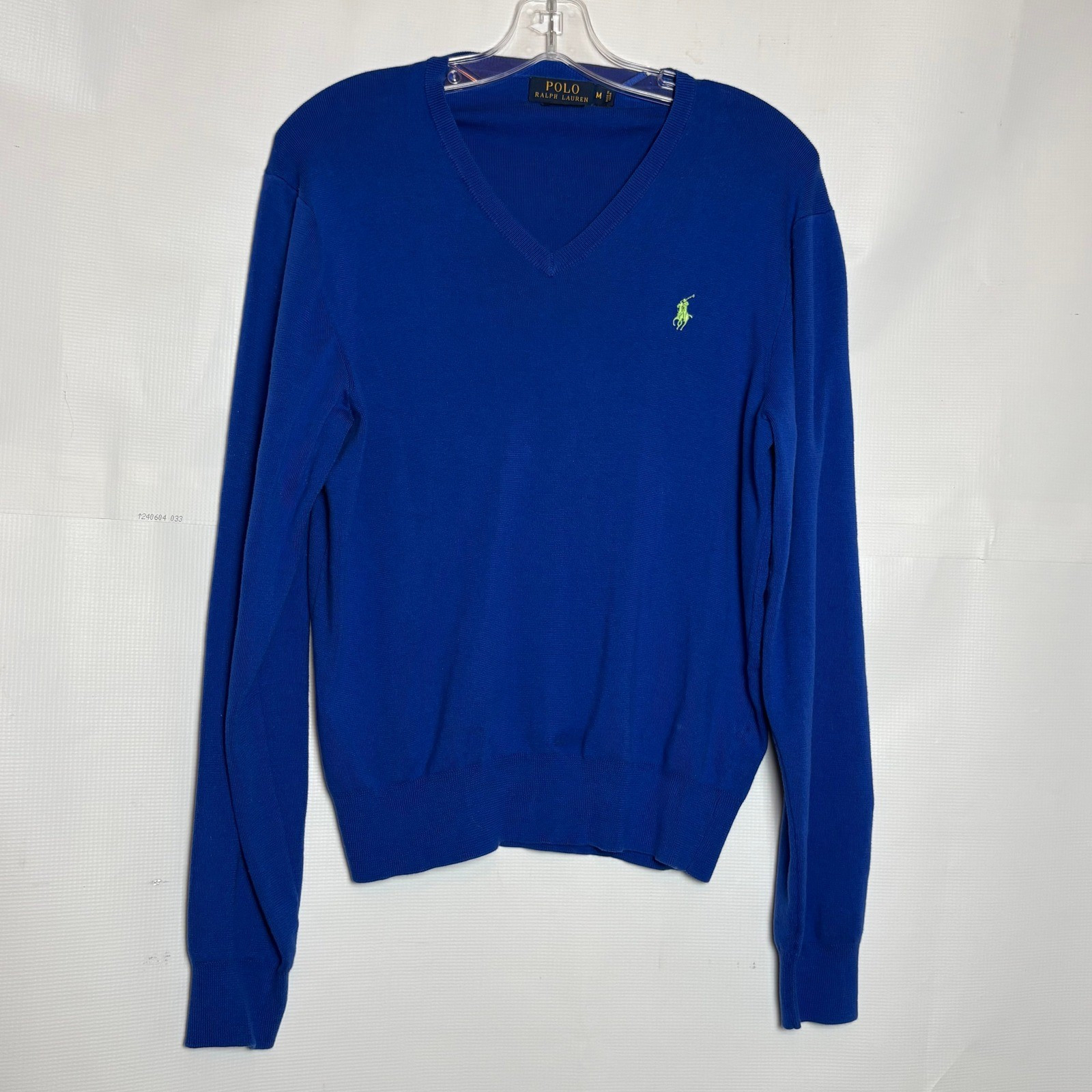 Polo Ralph Lauren Mens Royal Blue Pima Cotton V-Neck Sweater Lime Pony Size M | eBay US