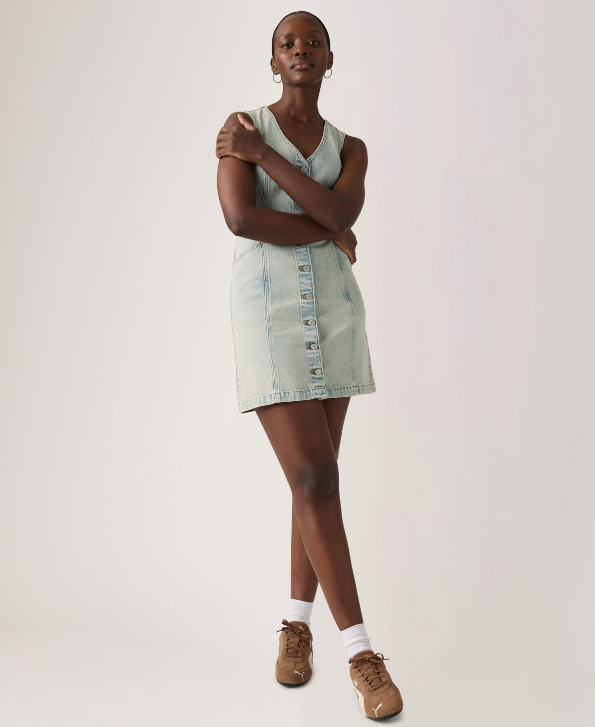 Levi's Women's Vianna Denim Button-Front Vest Dress - A Little Hazy Dress | Macy's