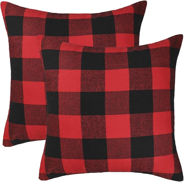 4TH Emotion Set of 2 Christmas Buffalo Check Plaid Throw Pillow Covers Cushion Case Polyester for... | Amazon (US)