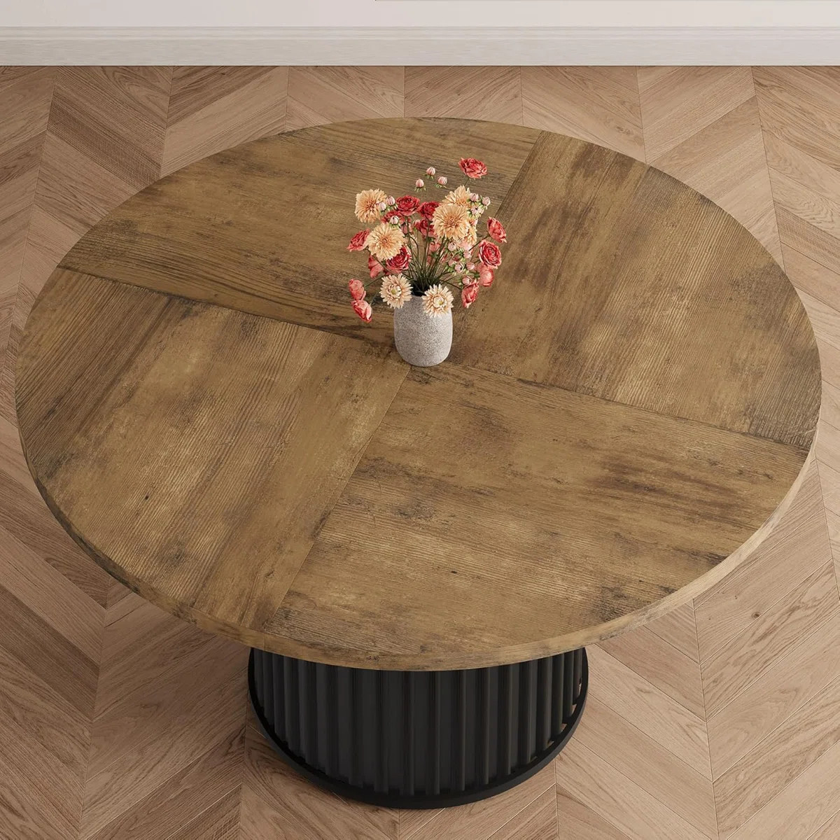 47Inch Round Dining Table for 4-6 People, Black Dining Room Table with Sturdy Waveform Metal Pede... | Wayfair North America
