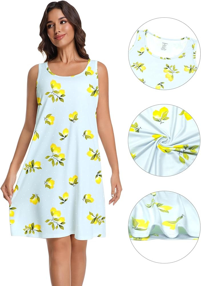 2 Pack Nightgowns for Women Sleeveless Night Gown Tank Sleep Shirt Round Neck Sleepwear Print Paj... | Amazon (US)