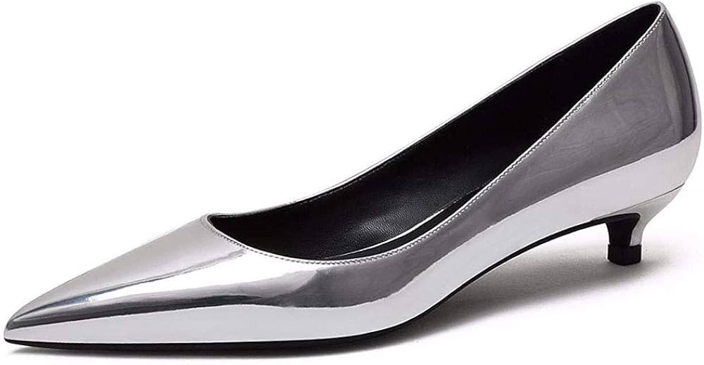 AMARANTOS Women's Patent Leather Slip On Pointed Toe Ultra Low Kitten Heel Basic Dress Pumps Shoes | Amazon (US)