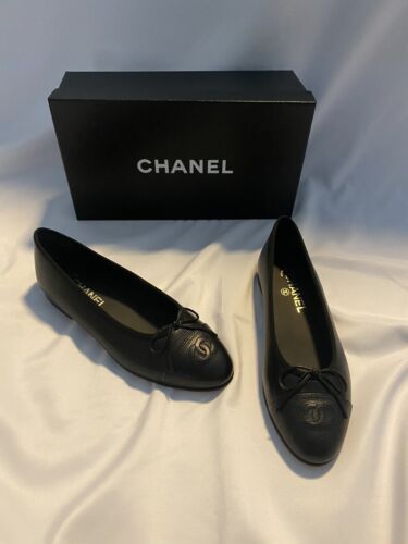 NIB Caviar Leather Chanel Ballet Flats Black Size 38 US 8 Box DustBags NEW  | eBay | eBay US