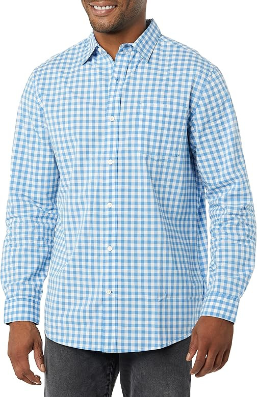 Amazon Essentials Men's Long-Sleeve Regular-fit Stretch Poplin Shirt | Amazon (US)