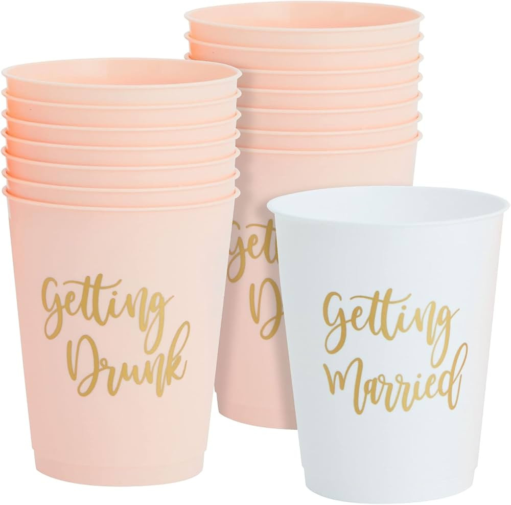 Bachelorette Party Cups 15 Pack White and Pink Plastic Tumblers 16 Oz | Amazon (US)