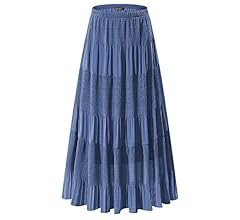 NASHALYLY Women's Chiffon Elastic High Waist Pleated A-Line Flared Maxi Skirts | Amazon (US)