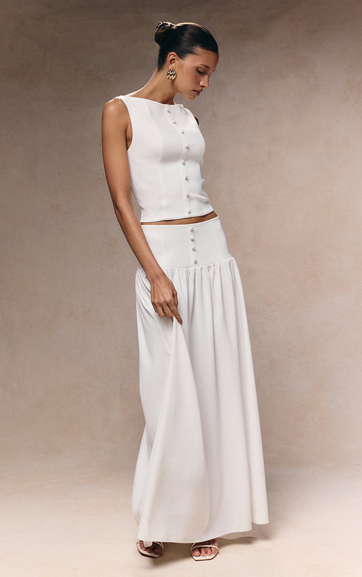 White Woven Pleated Midaxi Skirt | Co-ords | PrettyLittleThing UK