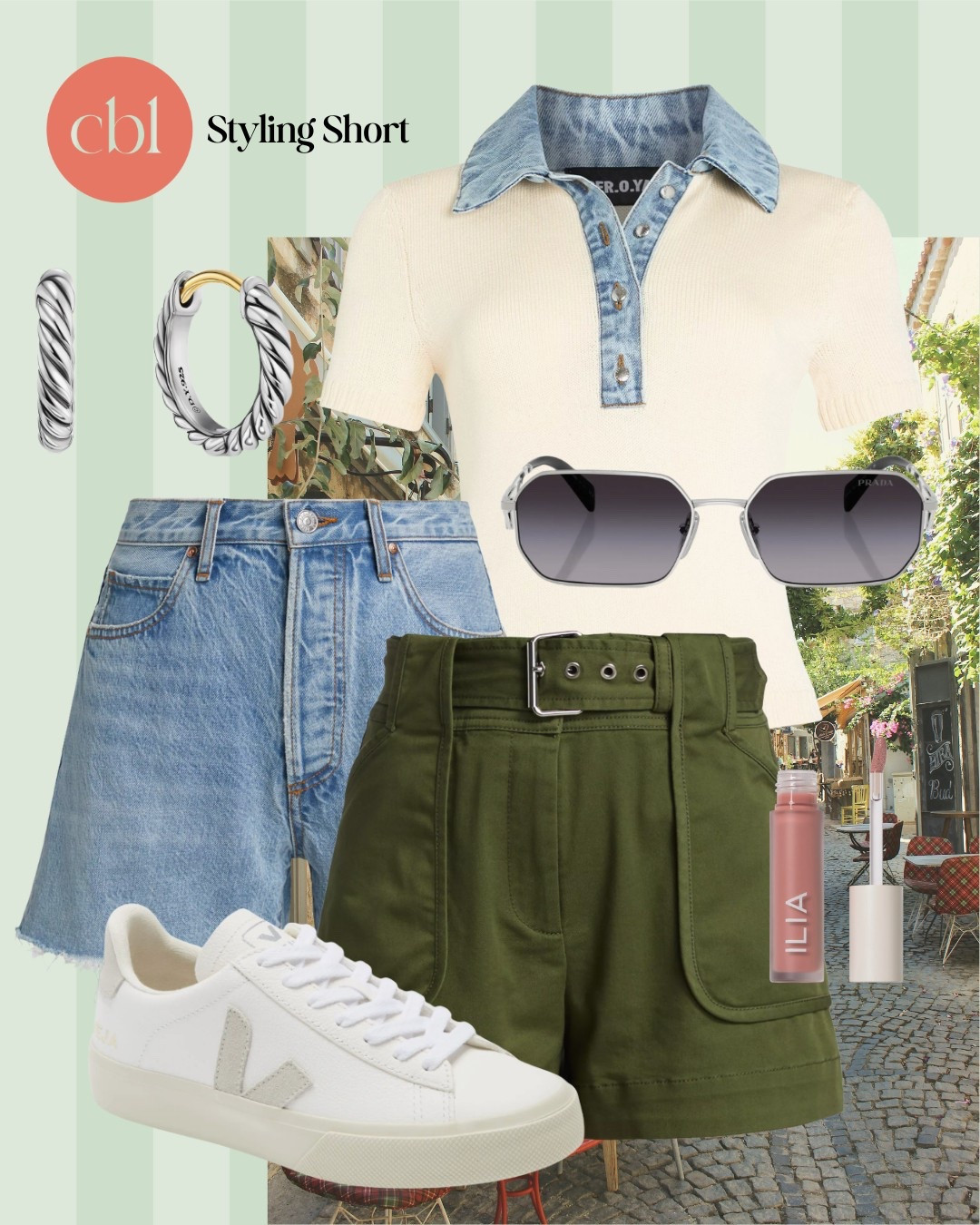 Denim collared knit top paired with shorts and sneakers for a fun and versatile daytime look! Paired with silver accessories to polish off the outfit.🍓♥️🍒

#LTKU #LTKOver40 #LTKSeasonal