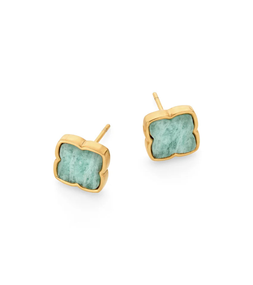 Amazonite Clover Stud Earrings (Gold) | Abbott Lyon