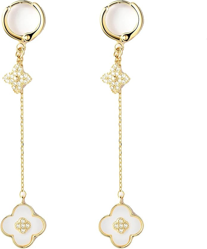 Four Leaf Clover Earrings Silver Needle Clover Earrings Full of Diamond Zircon Anti-Allergy Jewel... | Amazon (US)