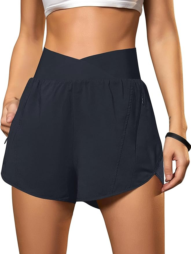 Blooming Jelly Women's Workout Shorts Athletic Running Shorts Crossover High Waisted Gym Shorts w... | Amazon (US)