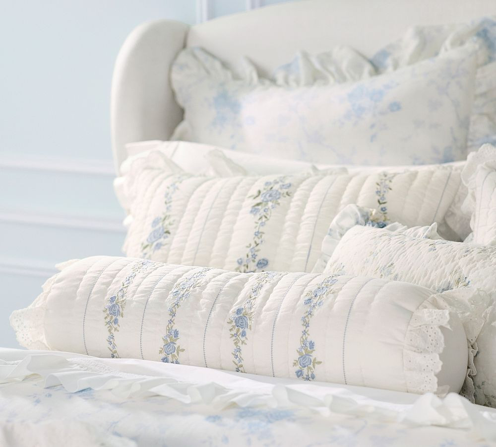LoveShackFancy Blue Rosette Filled Bolster Pillow | Pottery Barn (US)