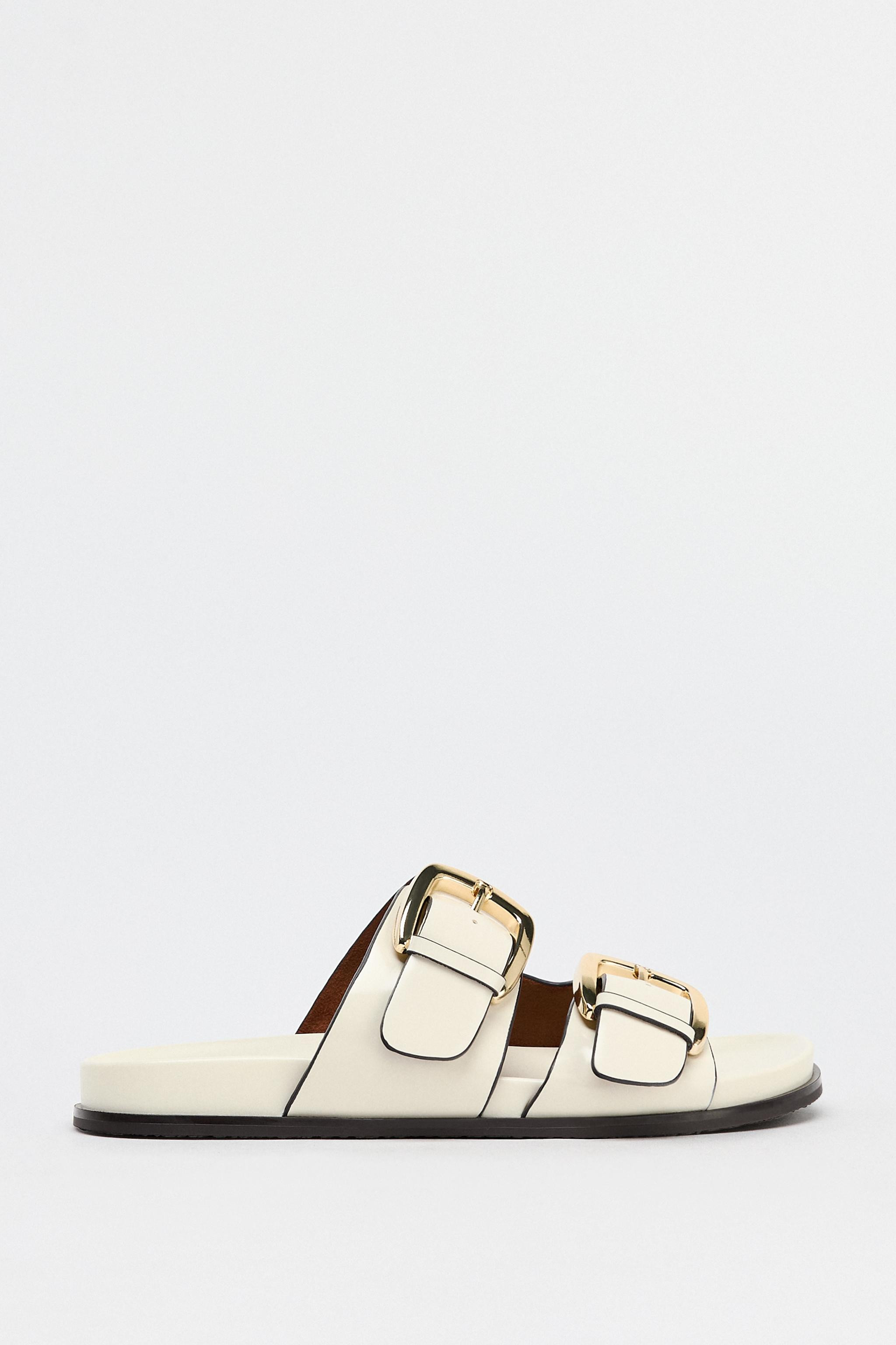 DOUBLE STRAP BUCKLE FLAT SANDALS | Zara US