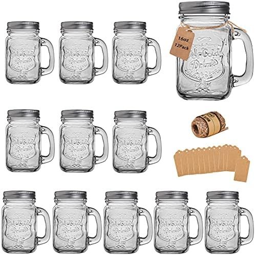 Mason Jar Cups, Mason Jars With Handle And Lids, Mason Jar Drinking Glasses, Glass Mason Jar Mugs 16 | Amazon (US)