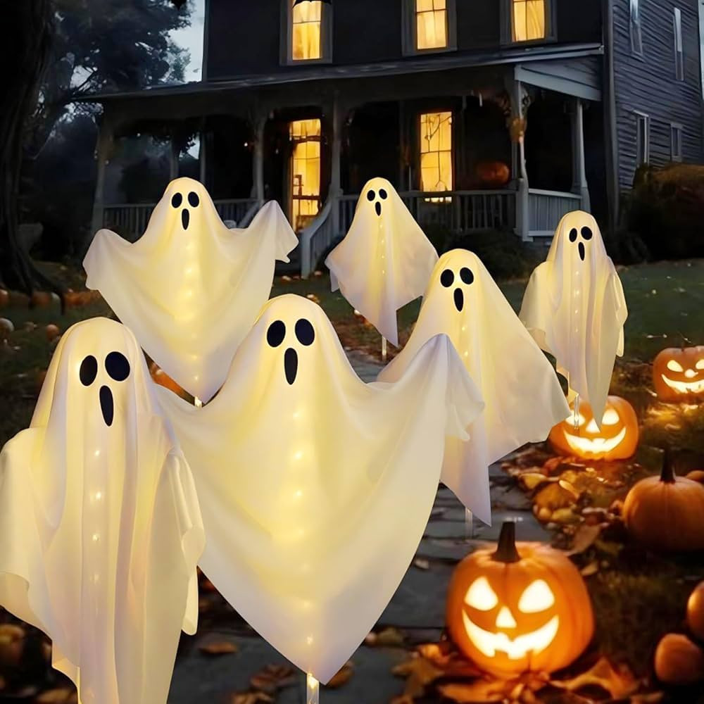 3-Pack Ghost Solar Powered Halloween Decorations Outdoor, Auto On/Off, Solar Halloween Lights for... | Amazon (US)