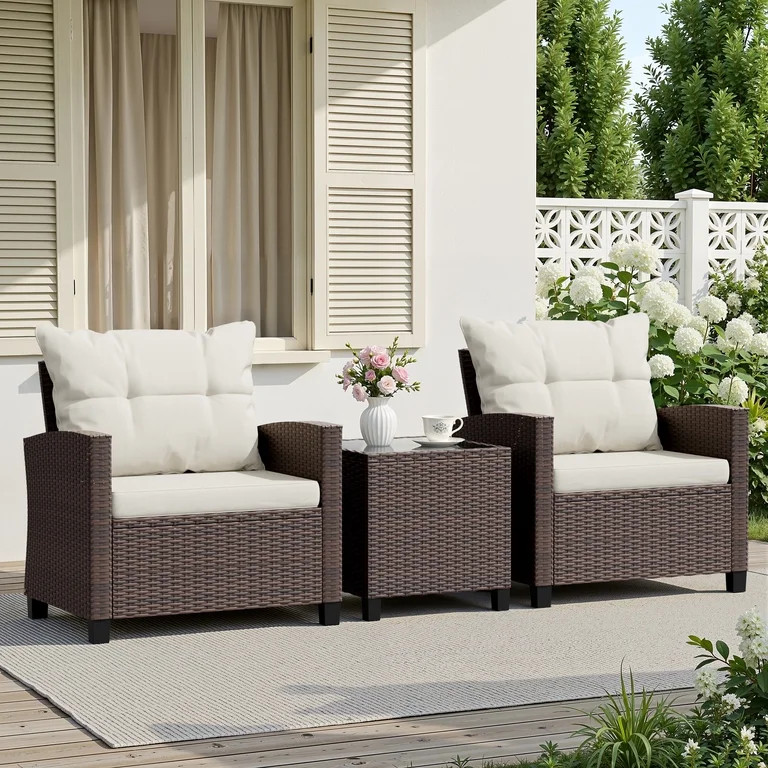 Walsunny 3 Pieces Patio Furniture Set Outdoor Wicker Conversation Bistro Set Outdoor Patio Chairs... | Walmart (US)