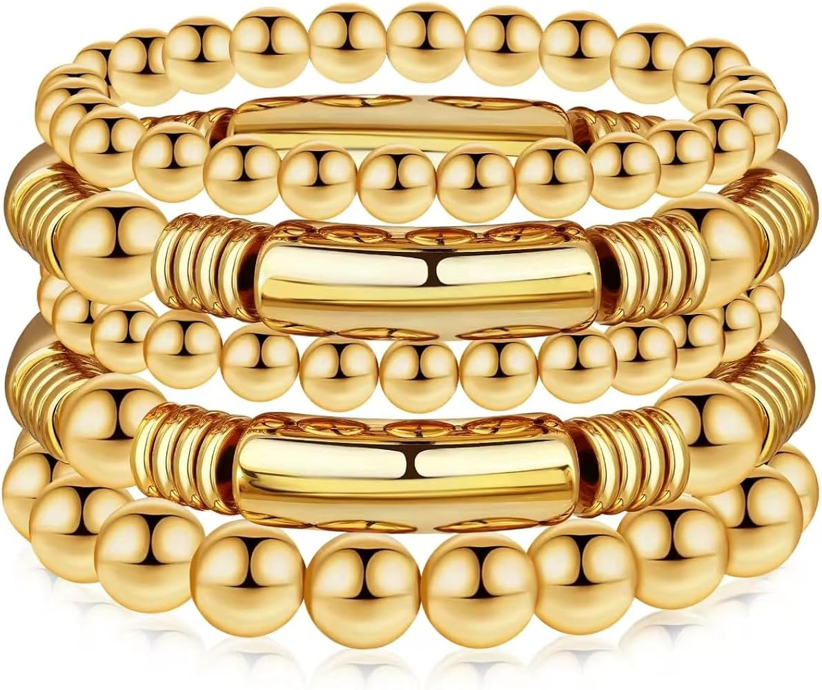 Chunky Gold Bangle Bracelet Set Stack for Women Men Stretchy Snake Link Chain Flexible Wide Wrist... | Amazon (US)