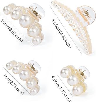 Mehayi 4 PCS Large Pearl Hair Claw Clips for Women Girls, Hair Barrette Clamps for Thick Thin Hai... | Amazon (US)