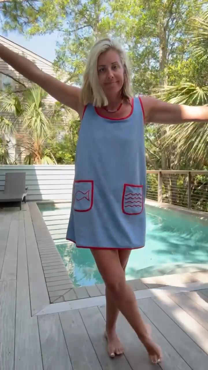 I absolutely love this cute as can be swim combo. Fabulous terry cloth coverup with pockets and the prettiest blue! Love this one piece and cute hat! Small suit, XS coverup

#LTKootd #LTKSwim