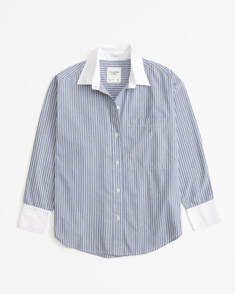 Abercrombie & Fitch Women's Oversized Poplin Shirt in Navy Stripe - Size XXL | Abercrombie & Fitch (US)