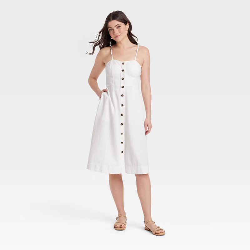 Women's Corset Linen Midi A-Line Dress - Universal Thread™ | Target